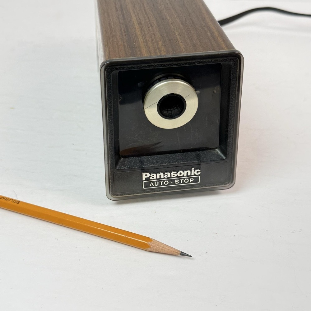Vintage Panasonic Electric Pencil Sharpener Auto Stop Woodgrain KP-77 Japan